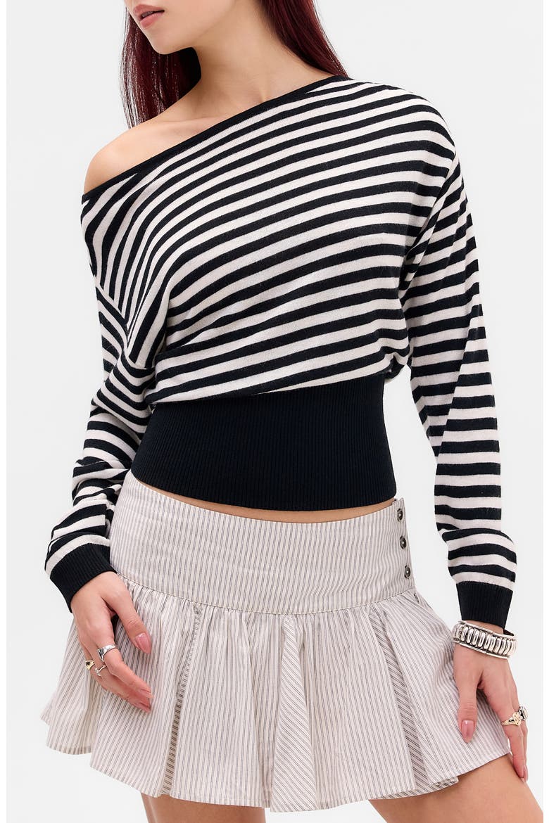 Bailey Off the Shoulder Striped Sweater, Main, color, BLACK AND WHITE
