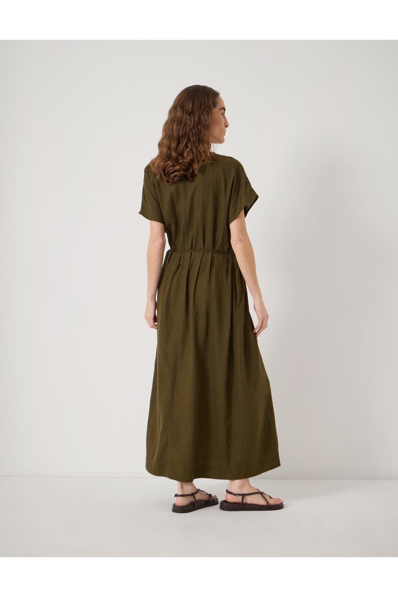 Remy Pleated Linen Blend Midi Dress, Alternate, color, Olive Green