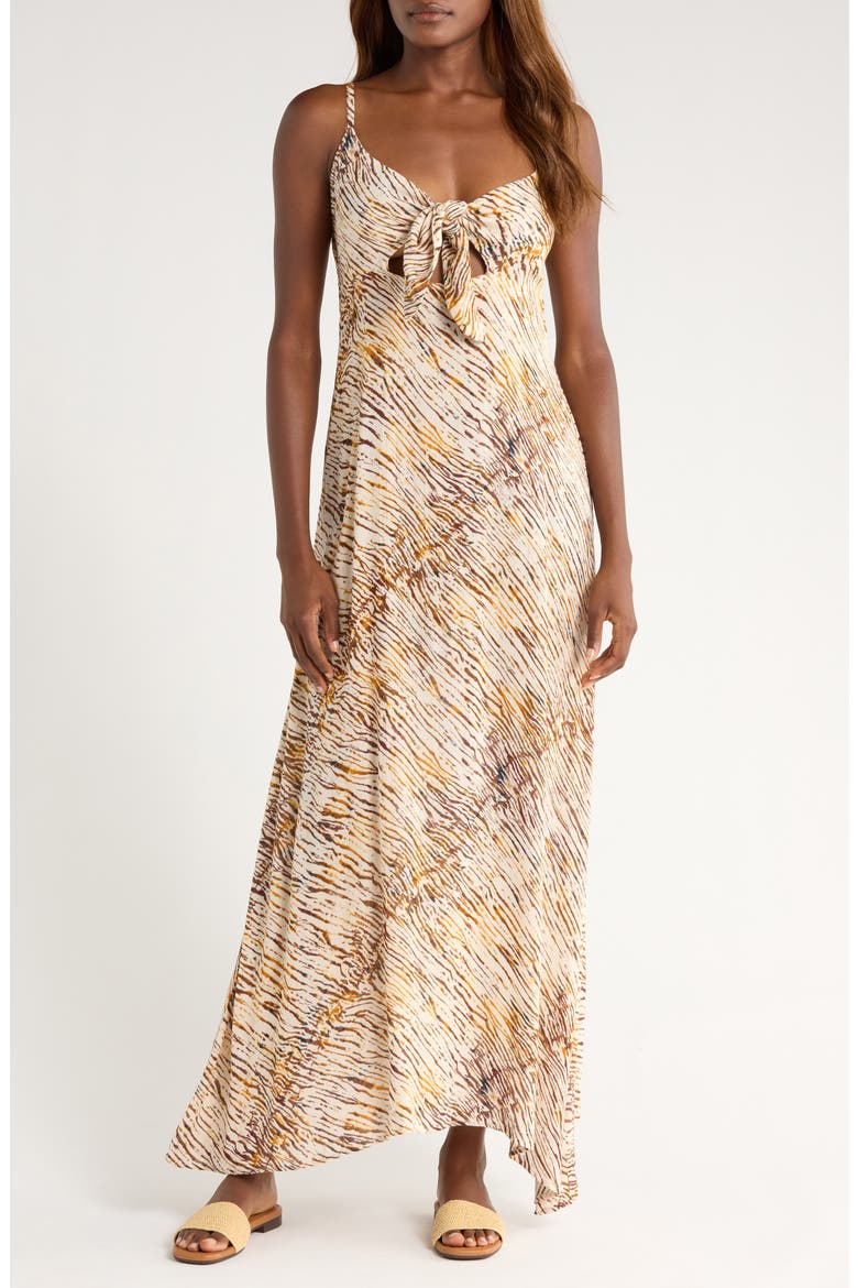 Cutout Tie Front Maxi Cover-Up Sundress, Main, color, NEUTRAL SAHARA
