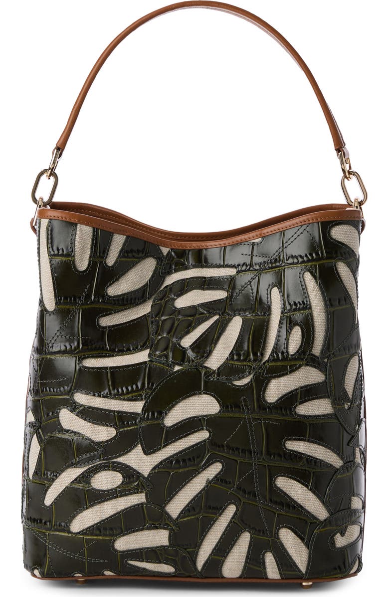 Brahmin Celina Croc Embossed Leather & Linen Bucket Bag, Main, color,