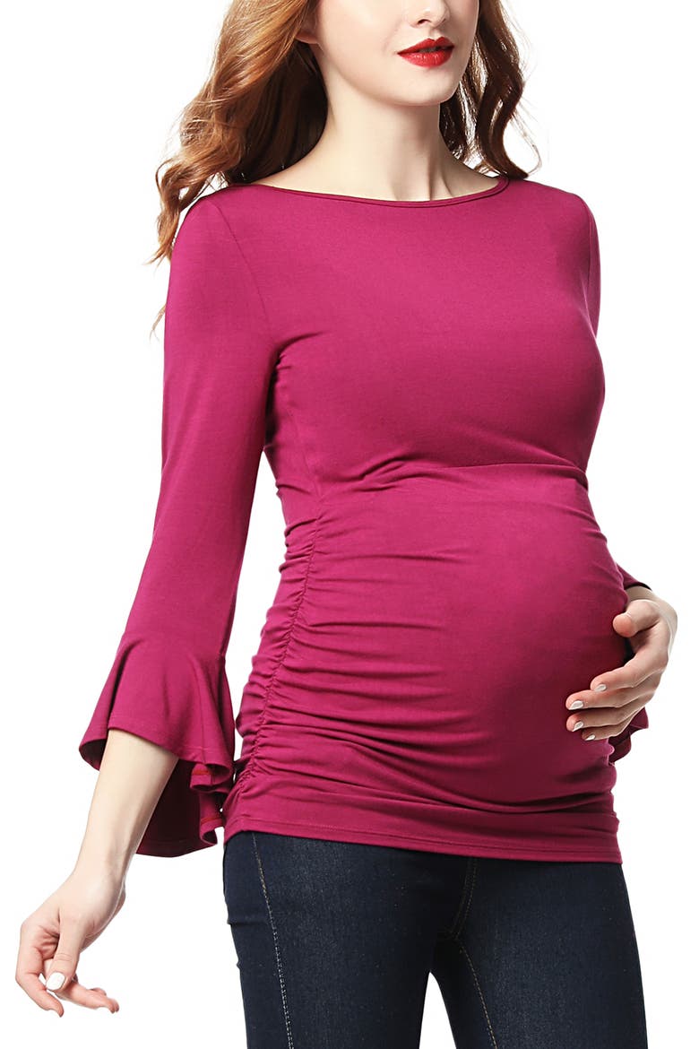 Andrea Maternity Ruched Top, Alternate, color, Berry