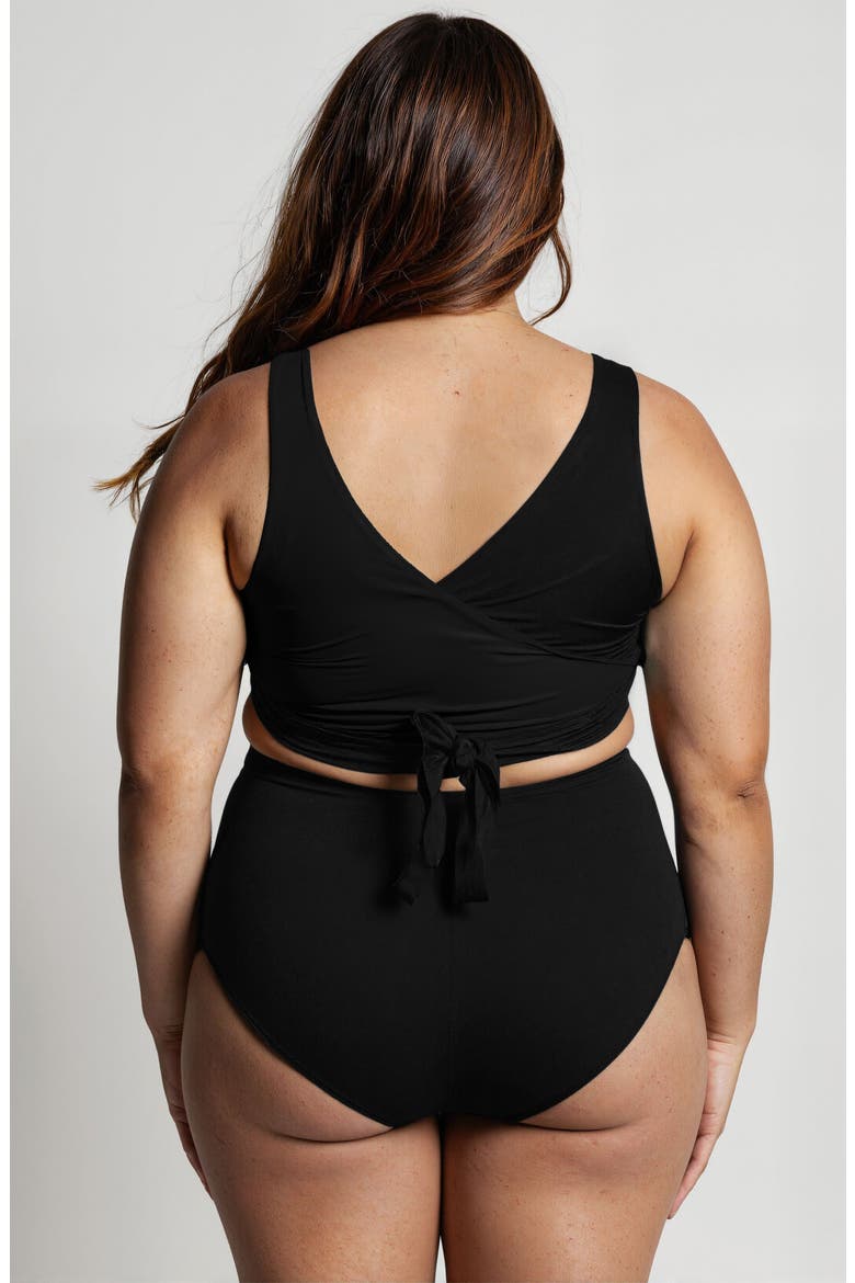 Plus Size Emery 2-Piece Wrap Style Swim Set With Reversible Top and High-Waisted Bottom, Alternate, color, Black
