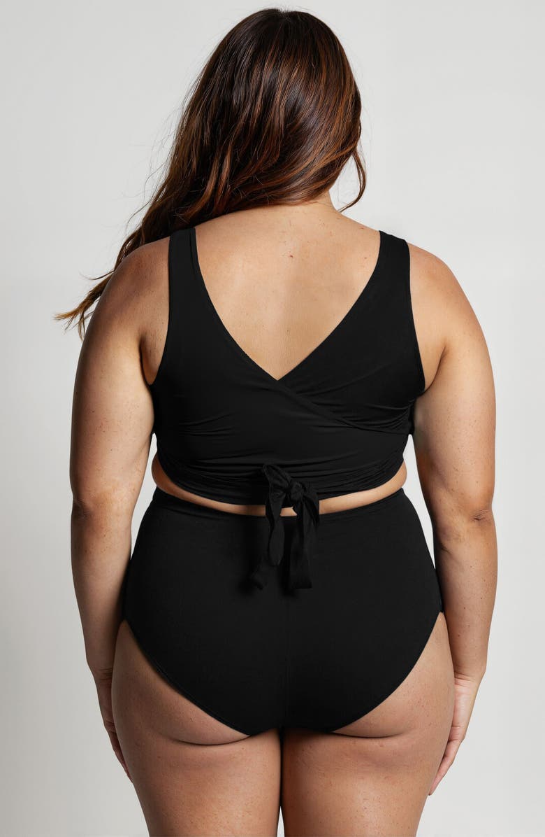 Calypsa Plus Size Emery 2-Piece Wrap Style Swim Set With Reversible Top and High-Waisted Bottom, Alternate, color, Black