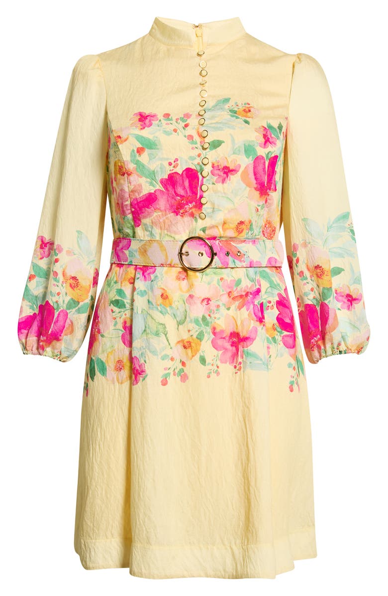 Tahari ASL Placed Floral Long Sleeve Dress, Alternate, color, Buttercup Multi