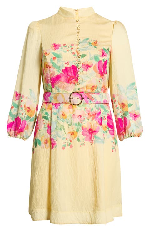 Placed Floral Long Sleeve Dress (Plus)