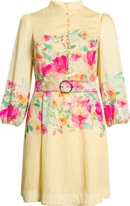 Tahari ASL Placed Floral Long Sleeve Dress