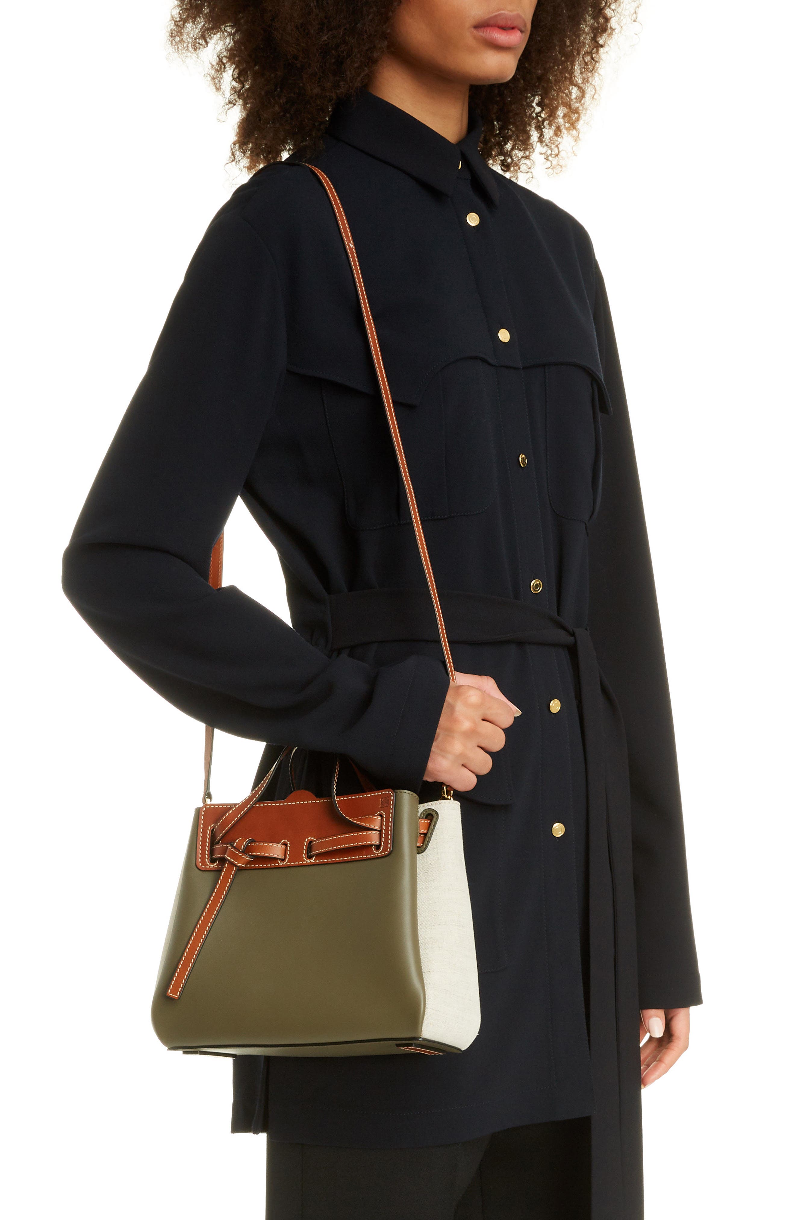 Loewe Mini Lazo Leather & Canvas Bag, Alternate, color, 