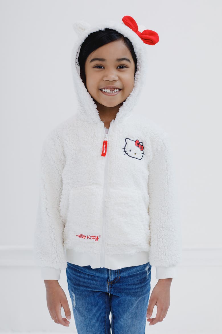 Faux Shearling Fleece Zip-Up Hoodie, Alternate, color, Hello Kitty Off White