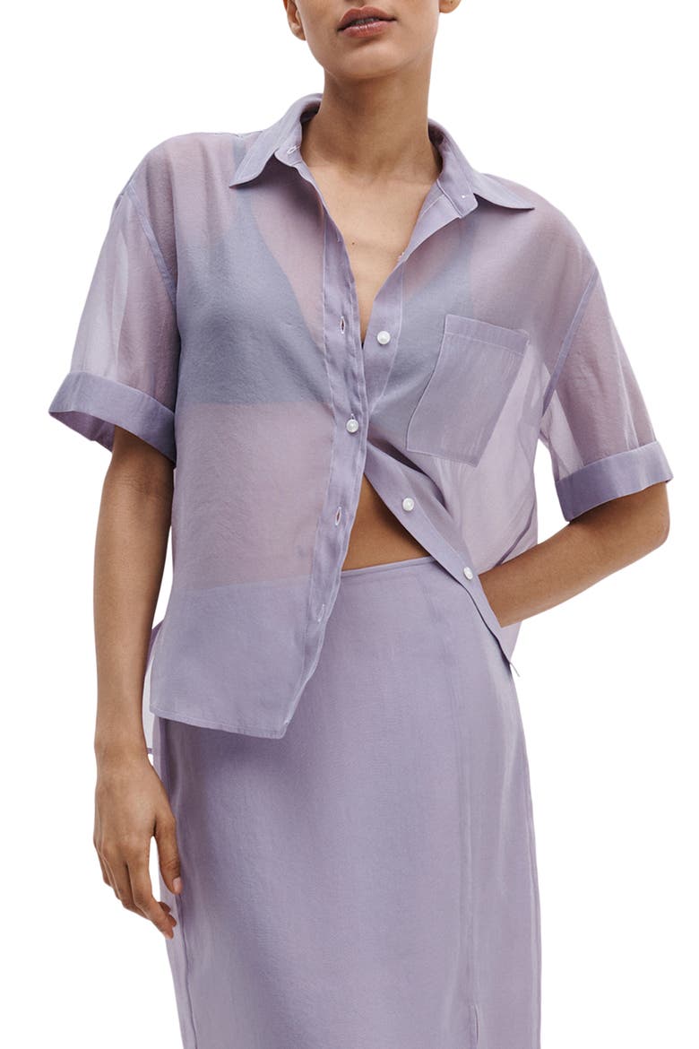 Connie Organza Button-Up Shirt, Main, color, LILAC
