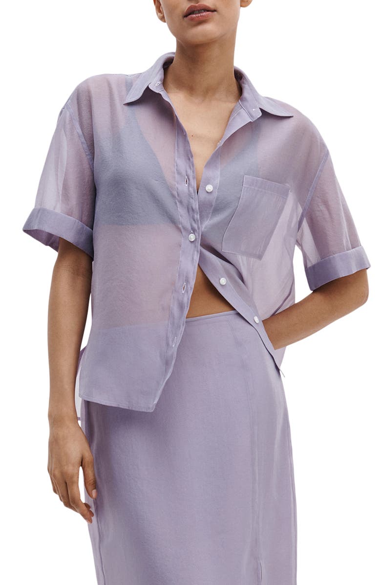 rag & bone Connie Organza Button-Up Shirt, Main, color, Lilac