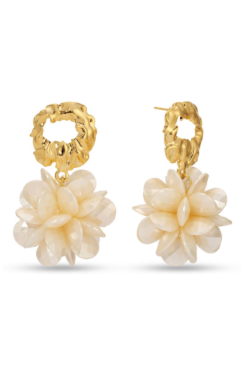 Shosanna Pearlescent Flower Drop Earrings, Main, color, GOLD