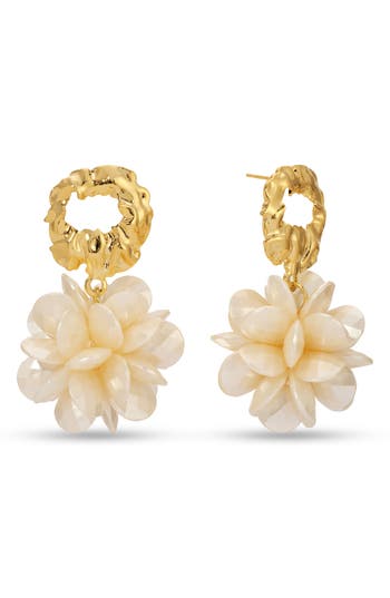Eye Candy Los Angeles Shosanna Pearlescent Flower Drop Earrings In Gold