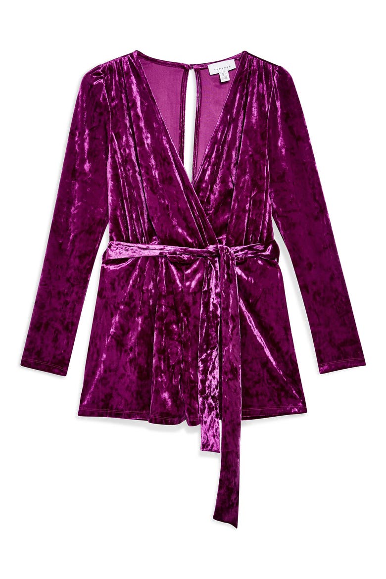 Velvet Wrap Romper, Alternate, color, PURPLE