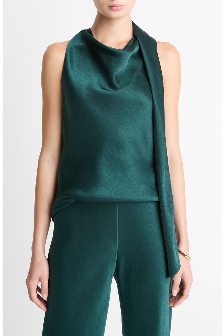 Sleeveless Scarf Satin Top, Main, color, JUNIPER