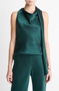 Vince Sleeveless Scarf Satin Top