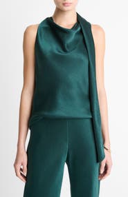Vince Sleeveless Scarf Satin Top