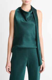 Vince Sleeveless Scarf Satin Top
