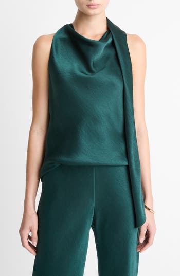 Vince Sleeveless Scarf Satin Top in Juniper at Nordstrom Rack, Size X-Large