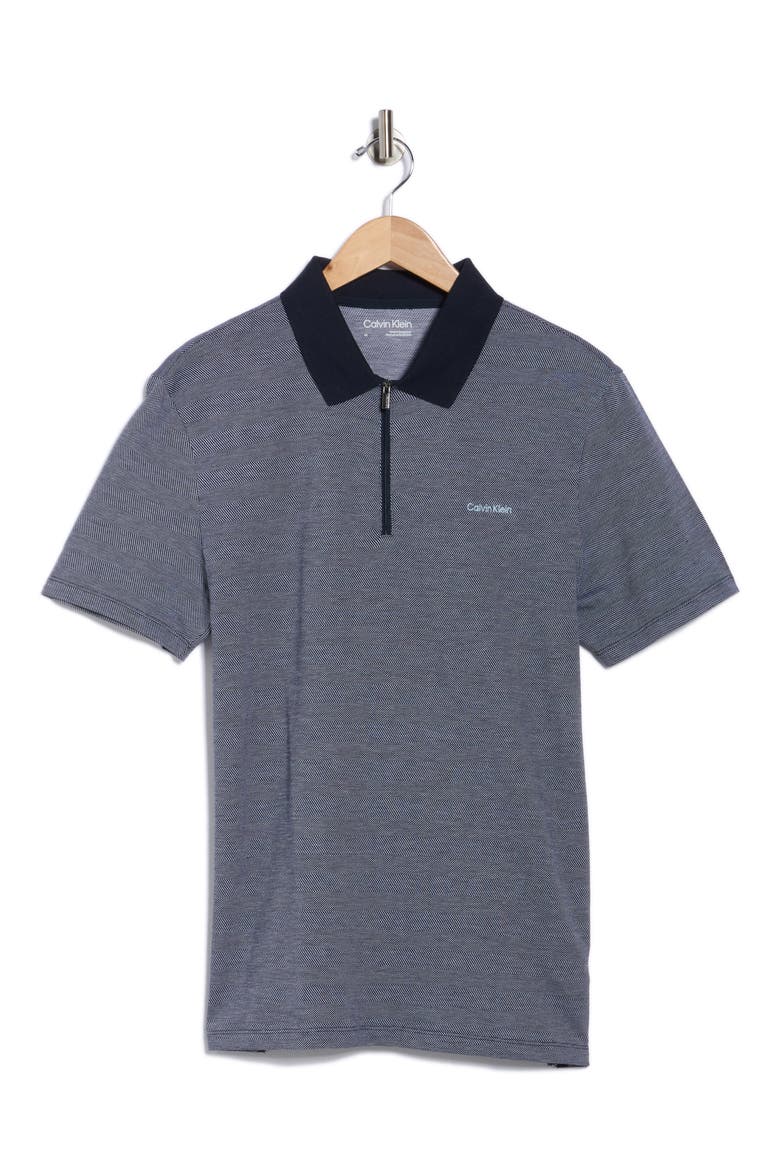 Iconic Herringbone Cotton Zip Polo, Alternate, color, DARK SAPPHIRE