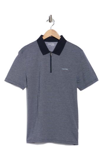 Calvin Klein Iconic Herringbone Cotton Zip Polo In Blue
