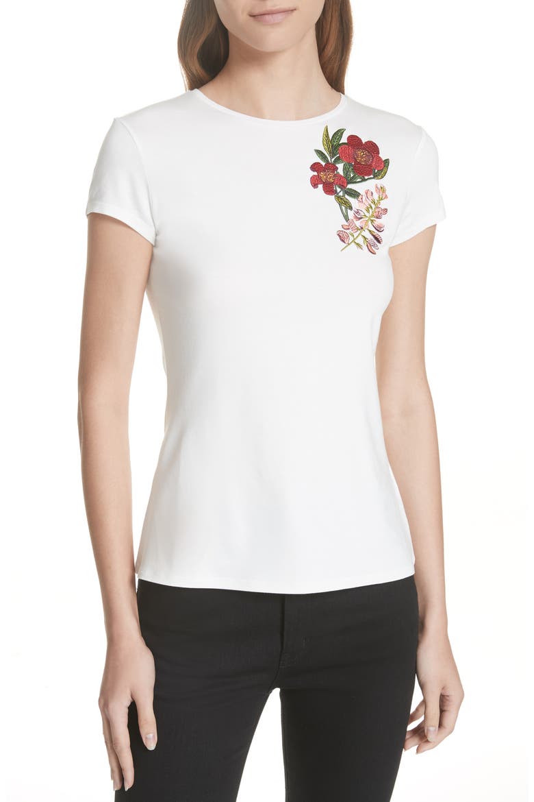 Laylar Kirstenbosch Embroidered Tee, Main, color, IVORY