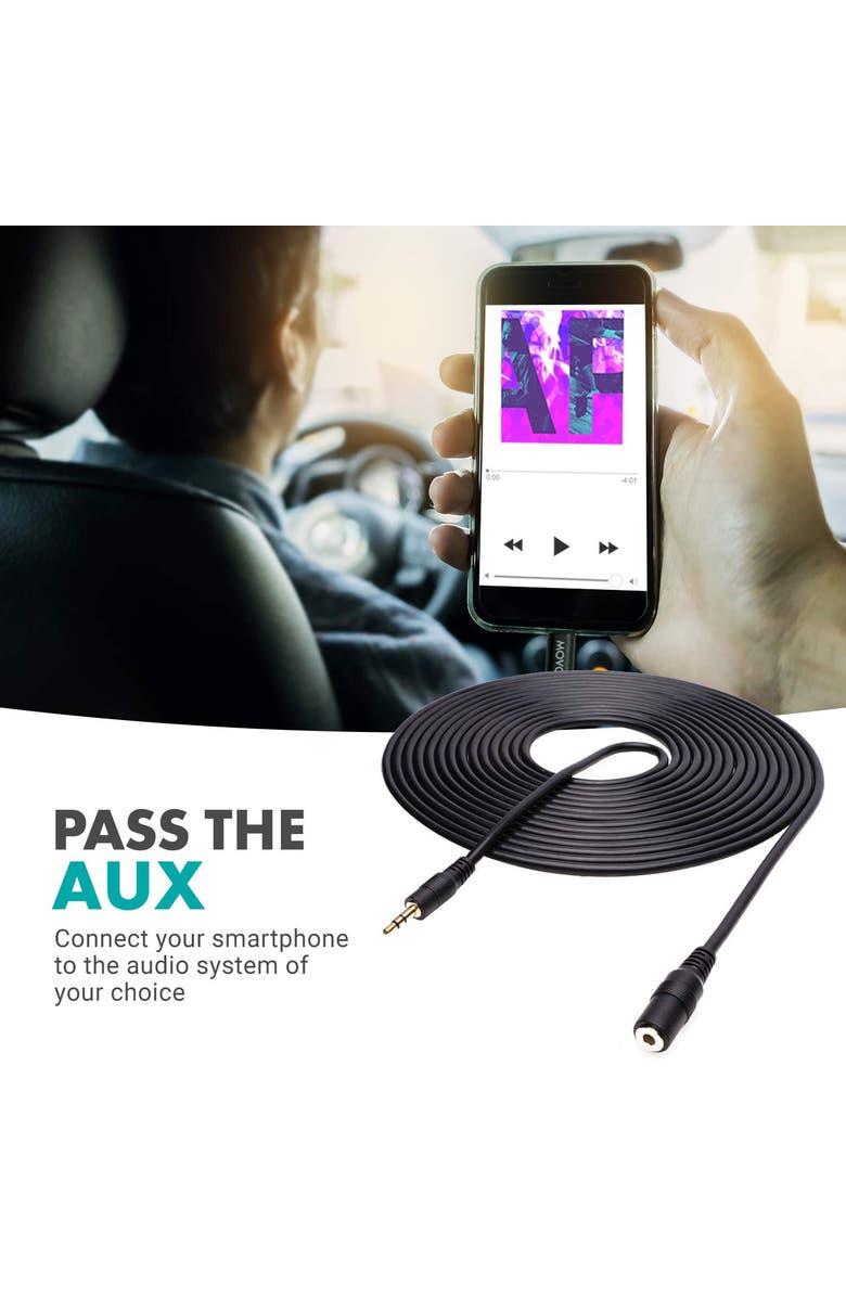 MOVO MC20 3.5mm TRS Female to Male Extension Cable - 20ft, Alternate, color, Black