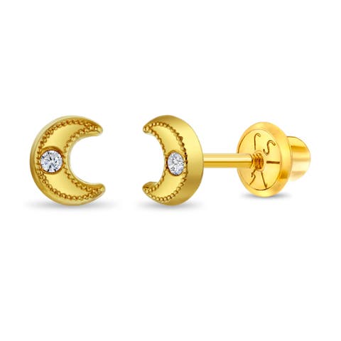 14k Bezel Moon Earrings