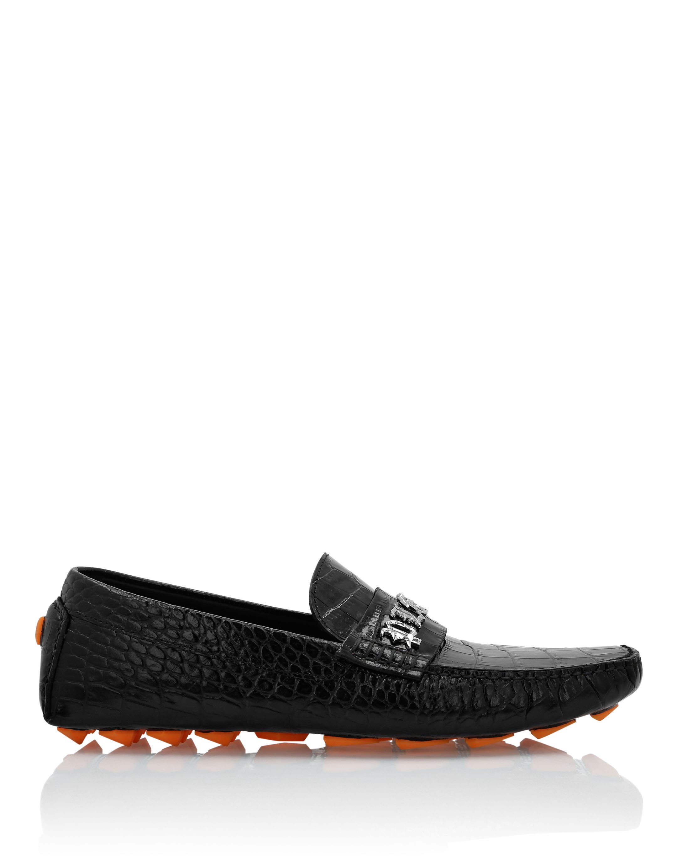 Printed Crocco Leather Drivers Shoes Men, Alternate, color, black