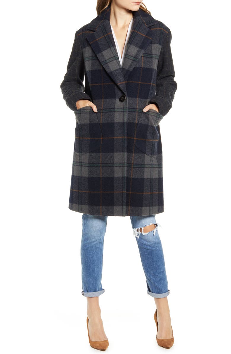 KENDALL + KYLIE Plaid Brushed Wool Coat, Alternate, color,