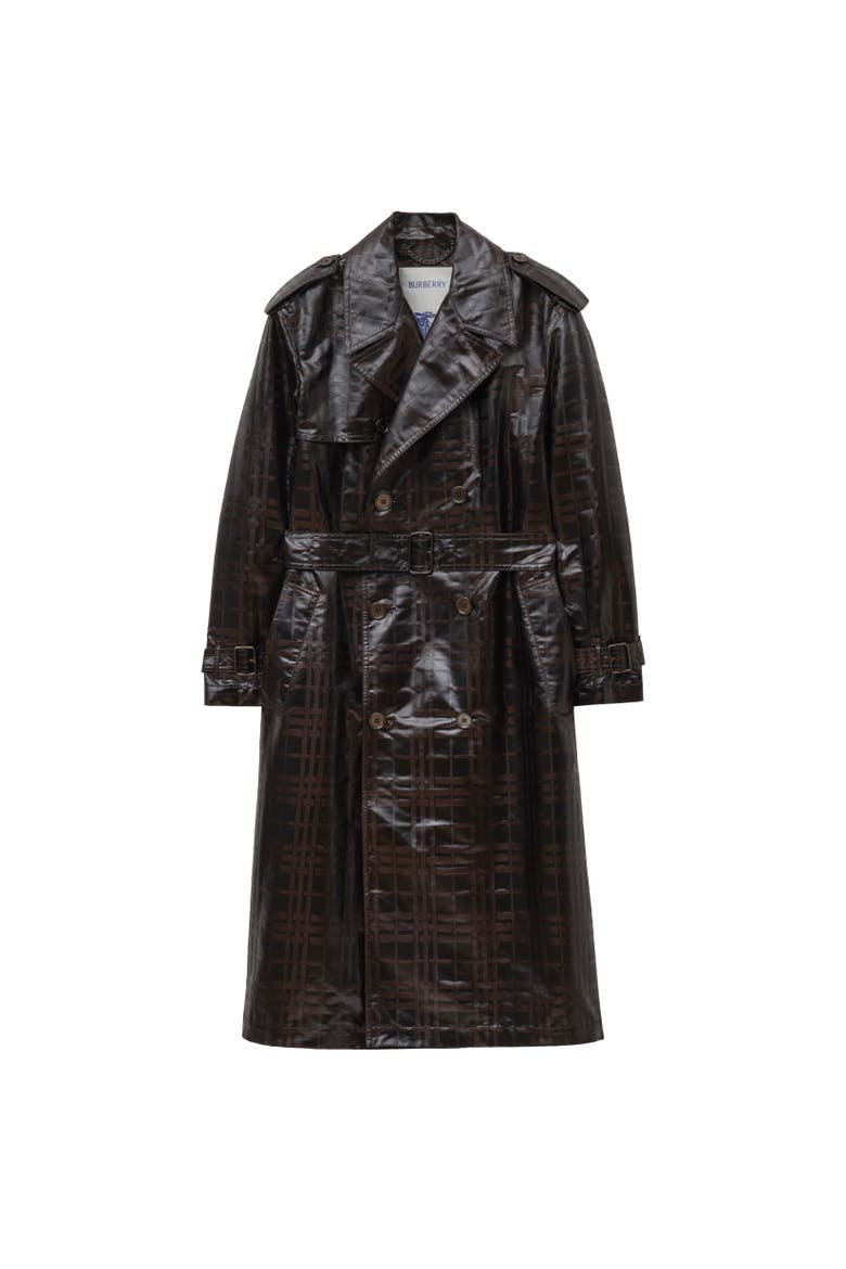 Long Check Hoxton Trench Coat, Alternate, color, Treacle brown