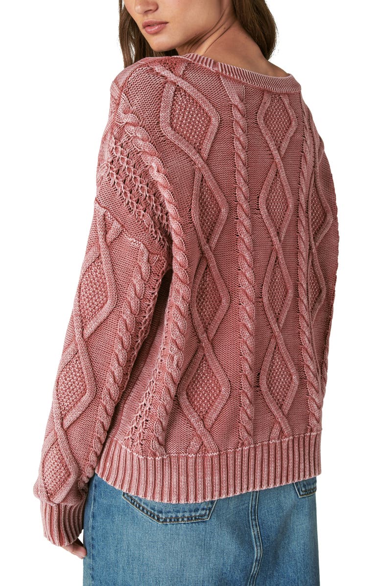 Lucky Brand Cable Stitch V-Neck Sweater, Alternate, color, 