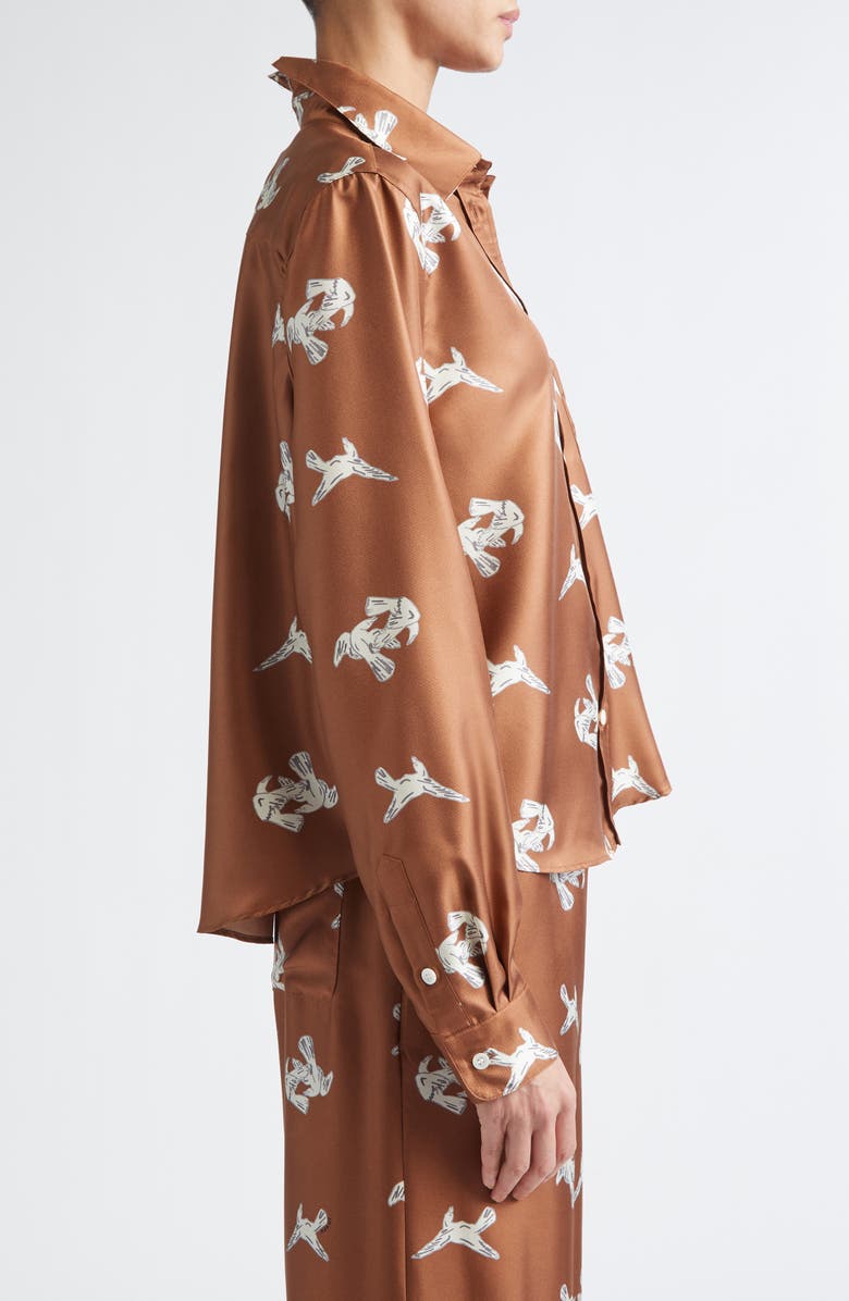 Marni Ravens Silk Twill Button-Up Shirt, Alternate, color,