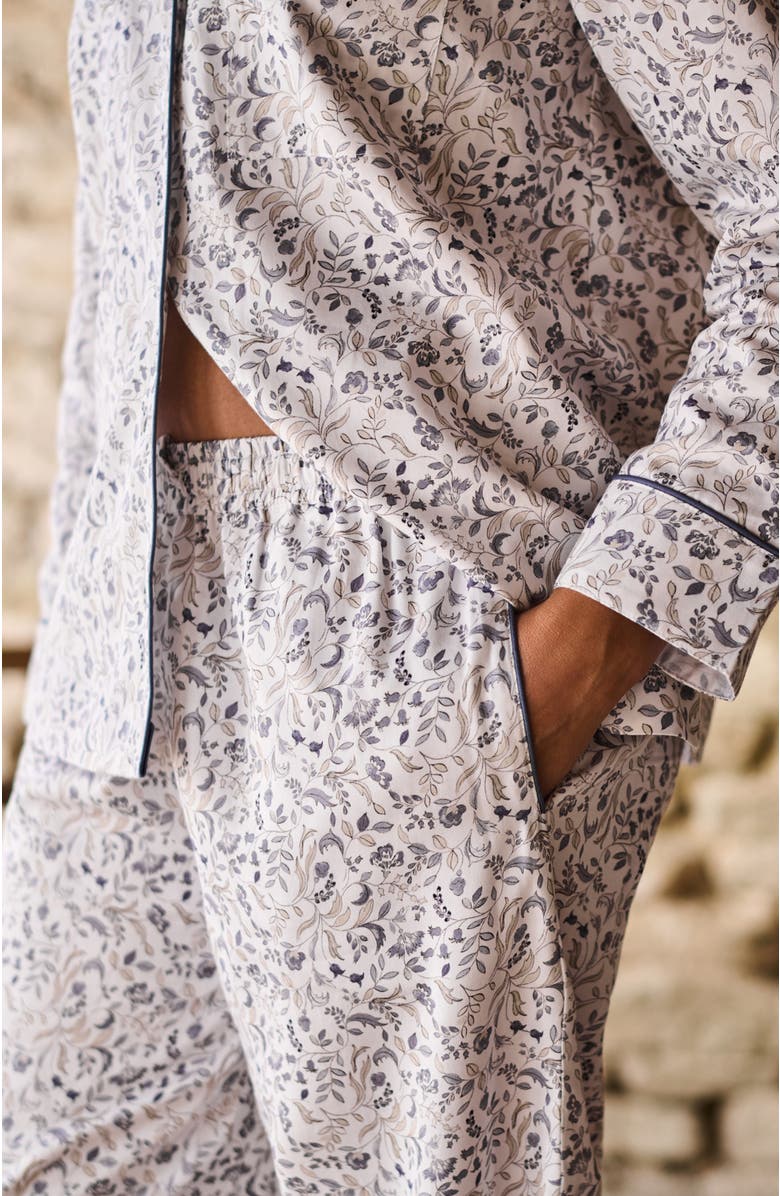 CHRISTY Ditsy Gingham Cotton Percale Floral Pyjamas, Alternate, color, Blue