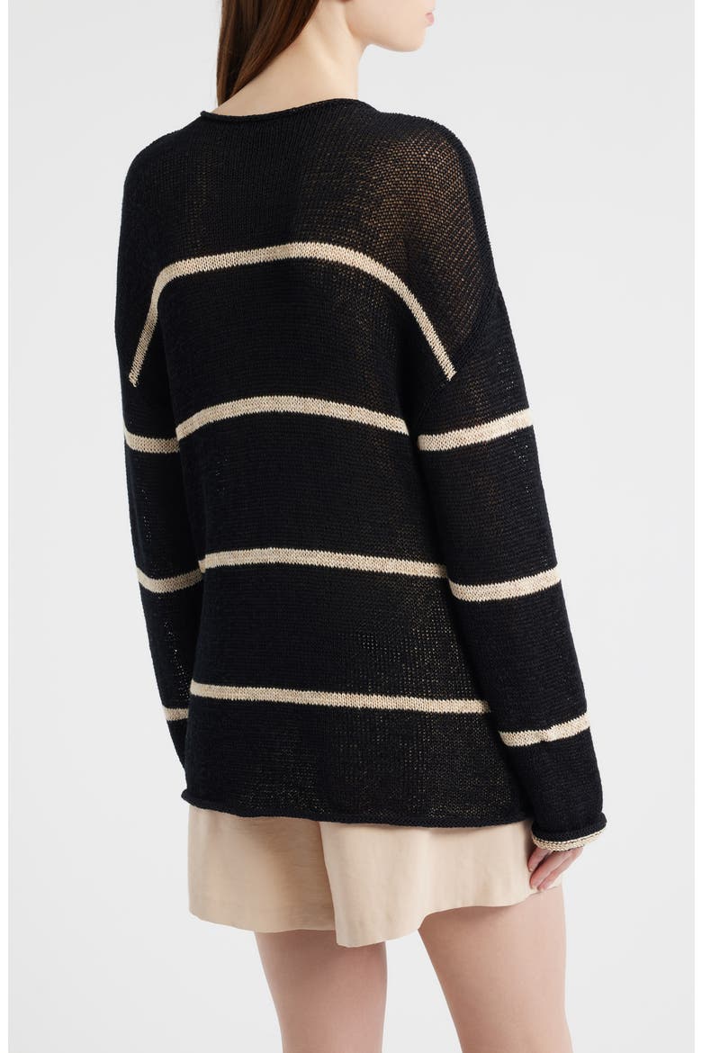 Evangeline Stripe Cotton & Linen Blend Sweater, Alternate, color, BLACK LINEN STRIPE
