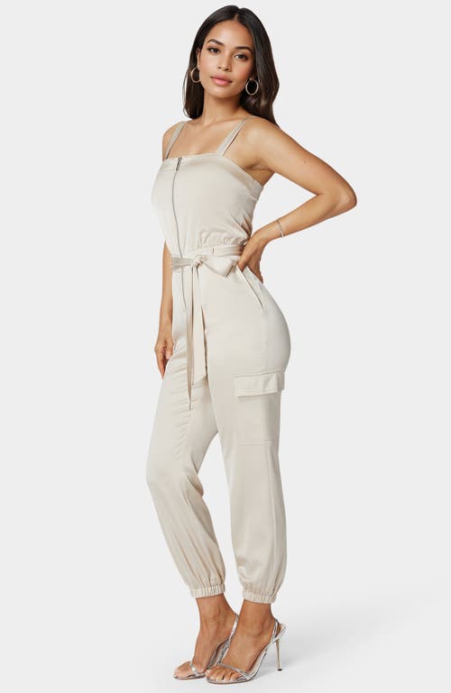 Bebe Zip Front Jogger Jumpsuit In White