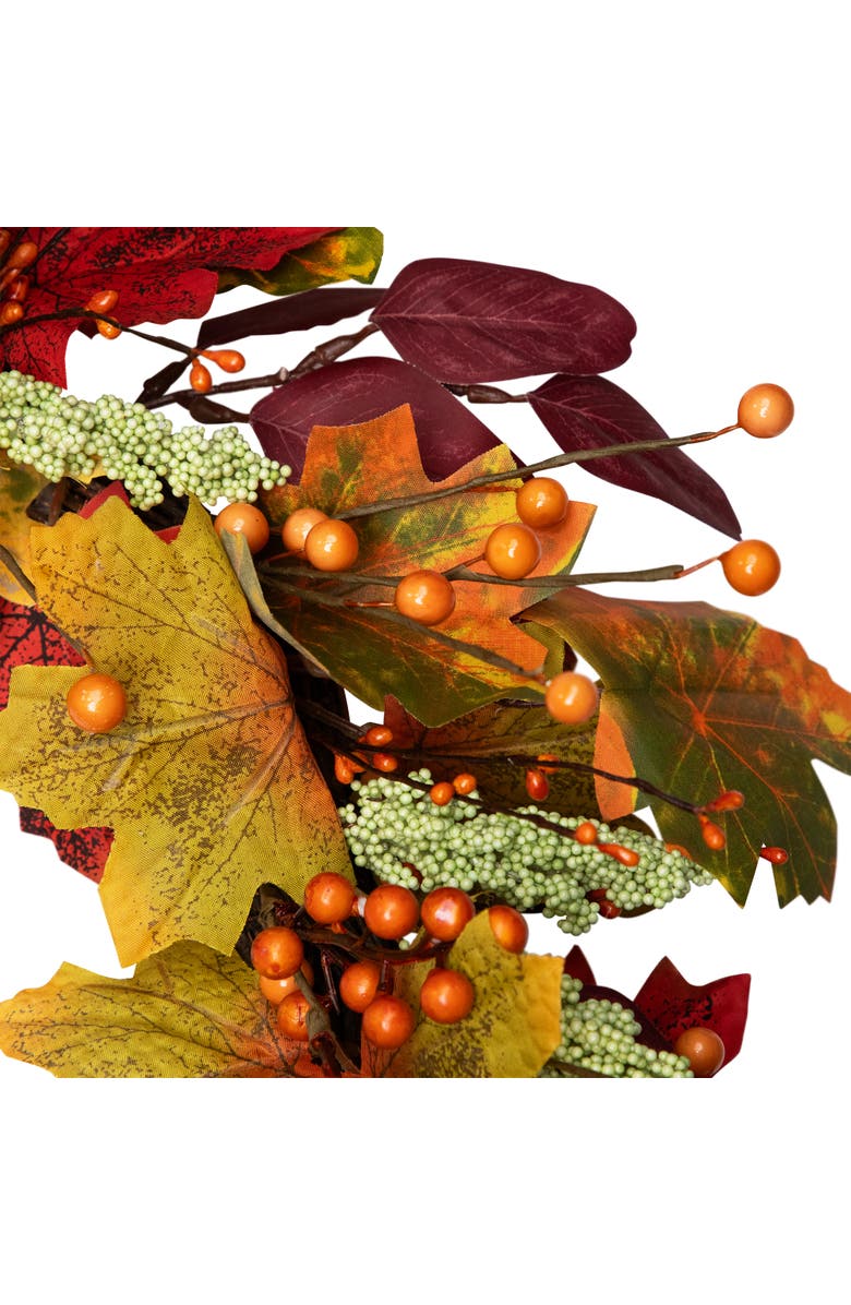 Northlight Leaves and Berries Artificial Fall Harvest Wreath - 20", Alternate, color, Red