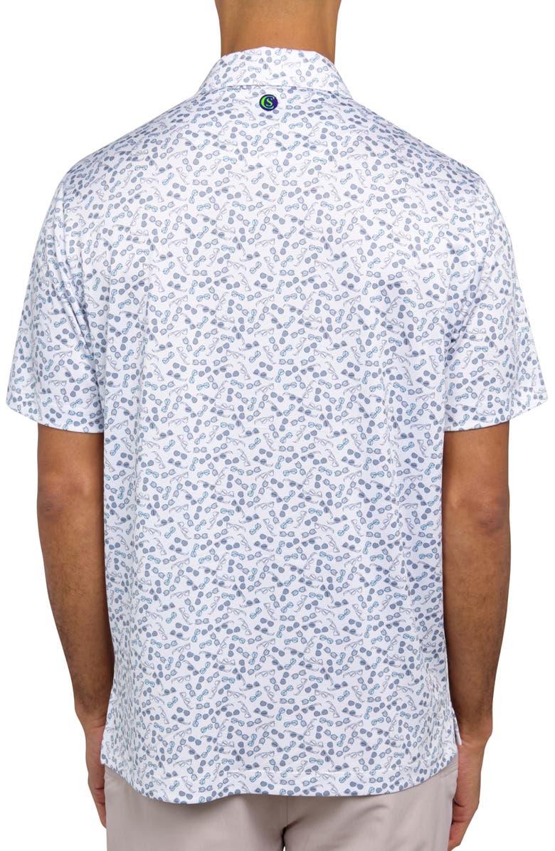 CONSTRUCT Regular Fit Micro Sunglasses Print Recycled Performance Golf Polo, Alternate, color, White/Green