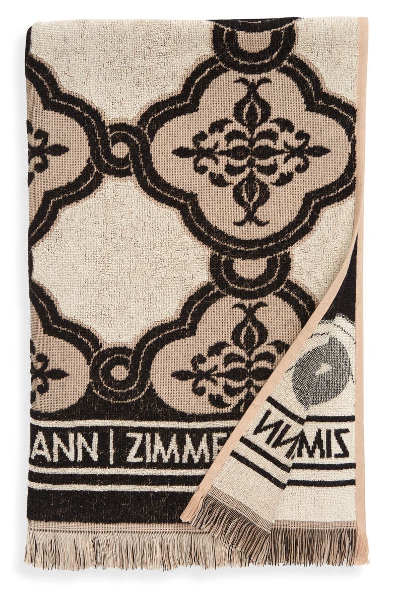 Logo Jacquard Beach Towel & Carry Strap, Main, color, CREAM/ BLACK