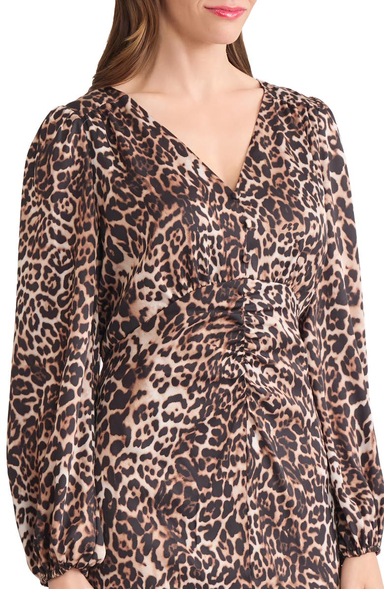 Jones New York Leopard Print Long Sleeve Midi Dress, Alternate, color, Jones Black Multi