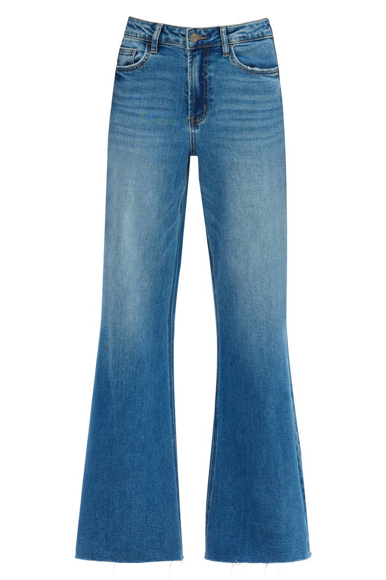 Bella Raw Hem High Waist Wide Flare Jeans, Alternate, color, MEDIUM BLUE