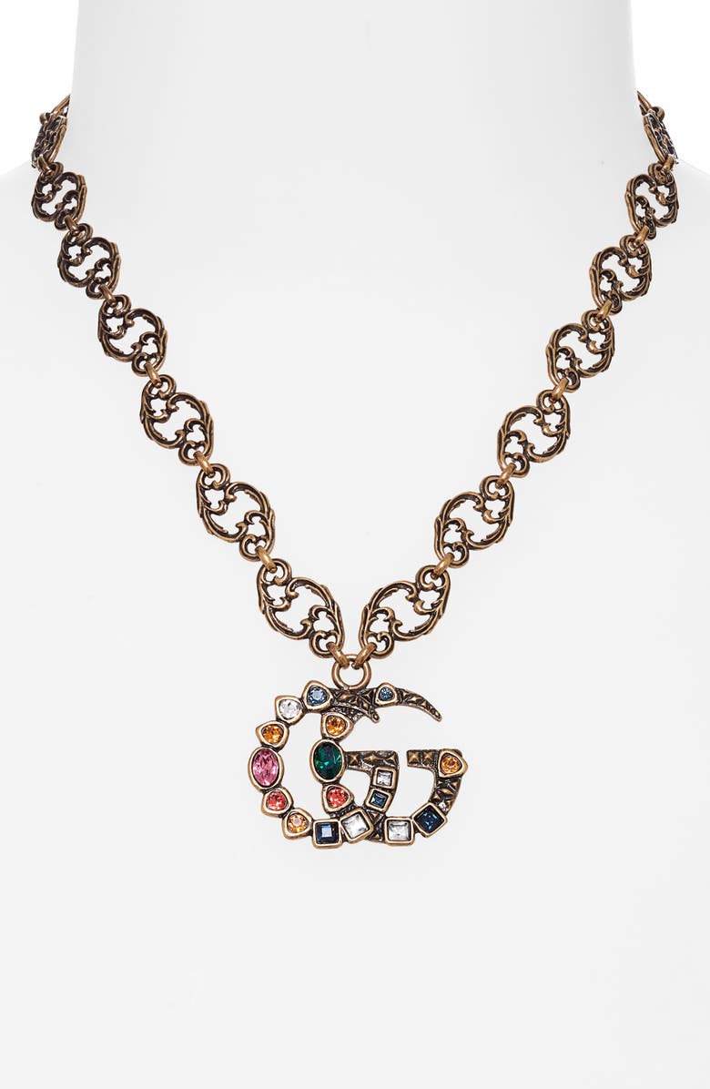 Gucci Crystal Double-G Pendant Necklace, Alternate, color, 