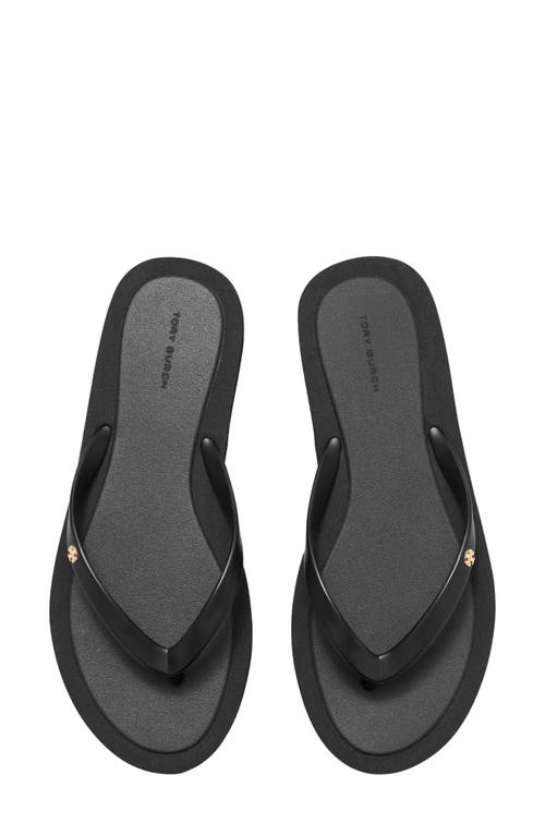 Tory Burch Slate Rubber Kira Thong Slippers In Perfect Black/gold