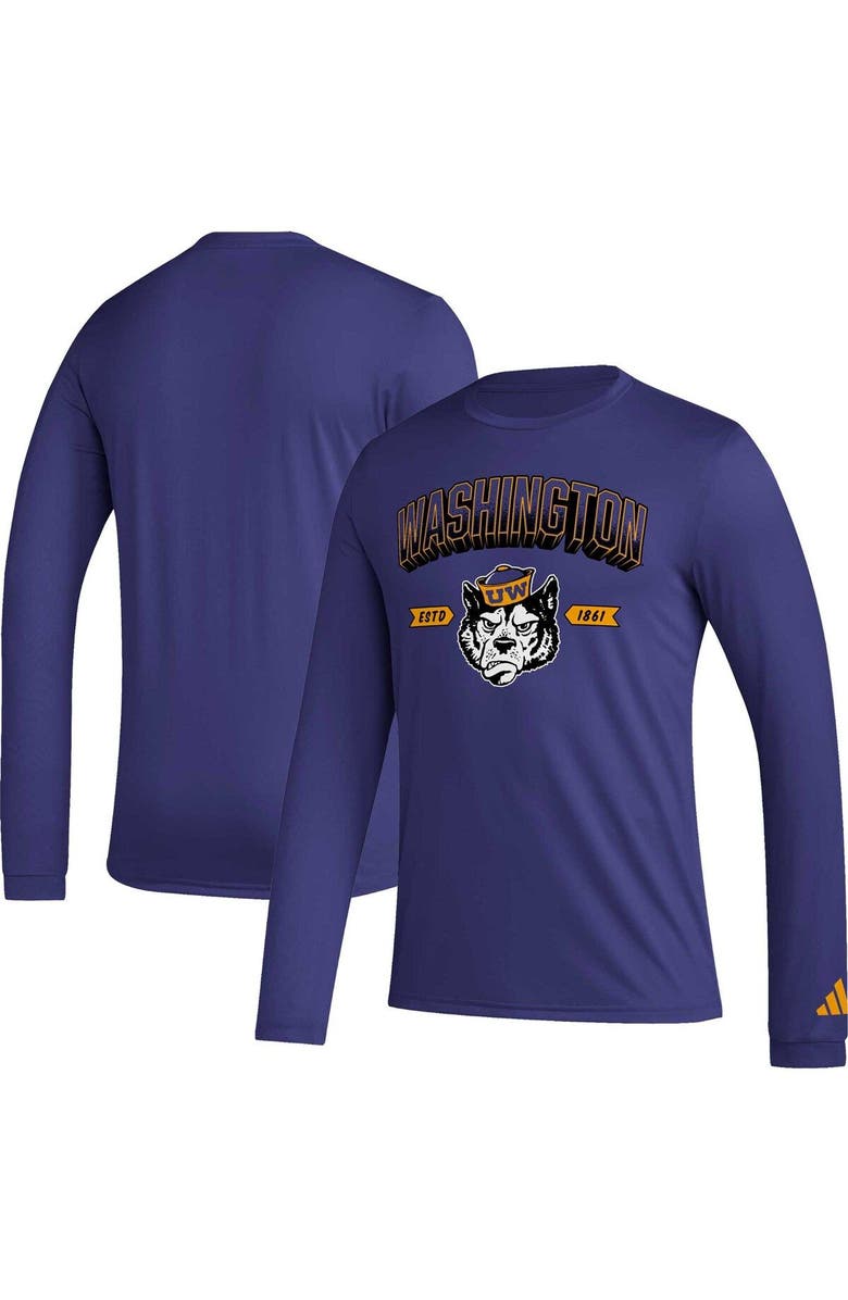 adidas Men's adidas Purple Washington Huskies Mighty Mascot Pregame Long Sleeve T-Shirt, Main, color, Purple