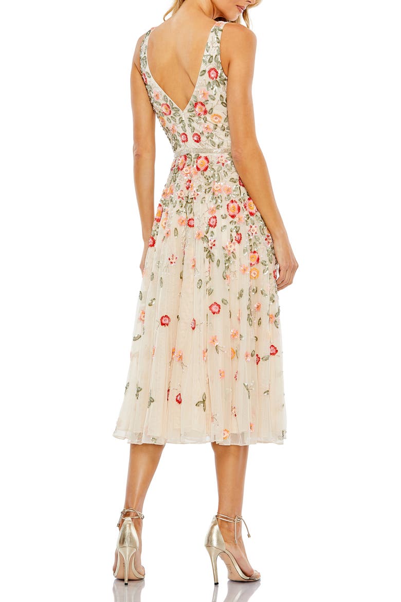mac duggal sleeveless hand beaded floral midi dress Mac Duggal Collection - Black Sleeveless Beaded Midi Dress With 3D Flowers