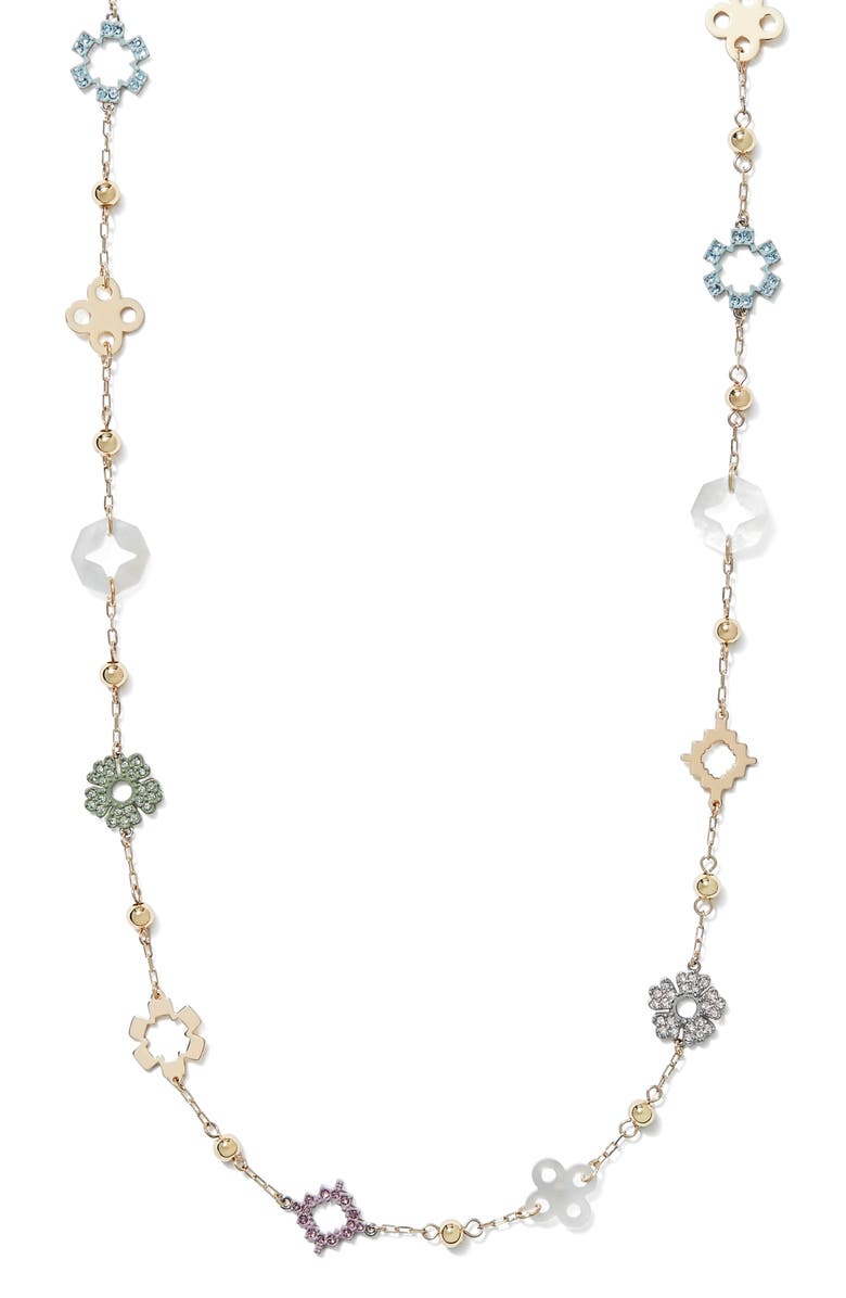 Tory Burch Forget Me Not Long Station Necklace, Alternate, color, Gold Multi