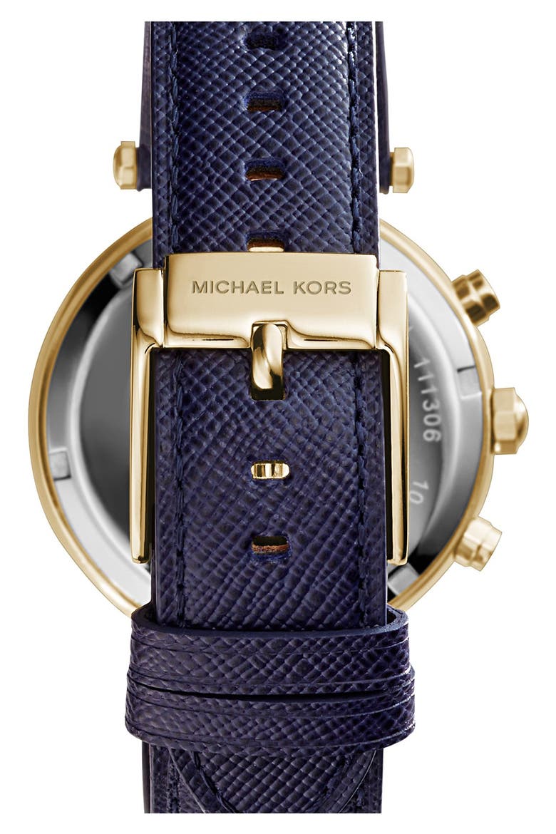 Michael Kors 'Parker' Chronograph Leather Watch, 39mm, Alternate, color, NAVY/ GOLD