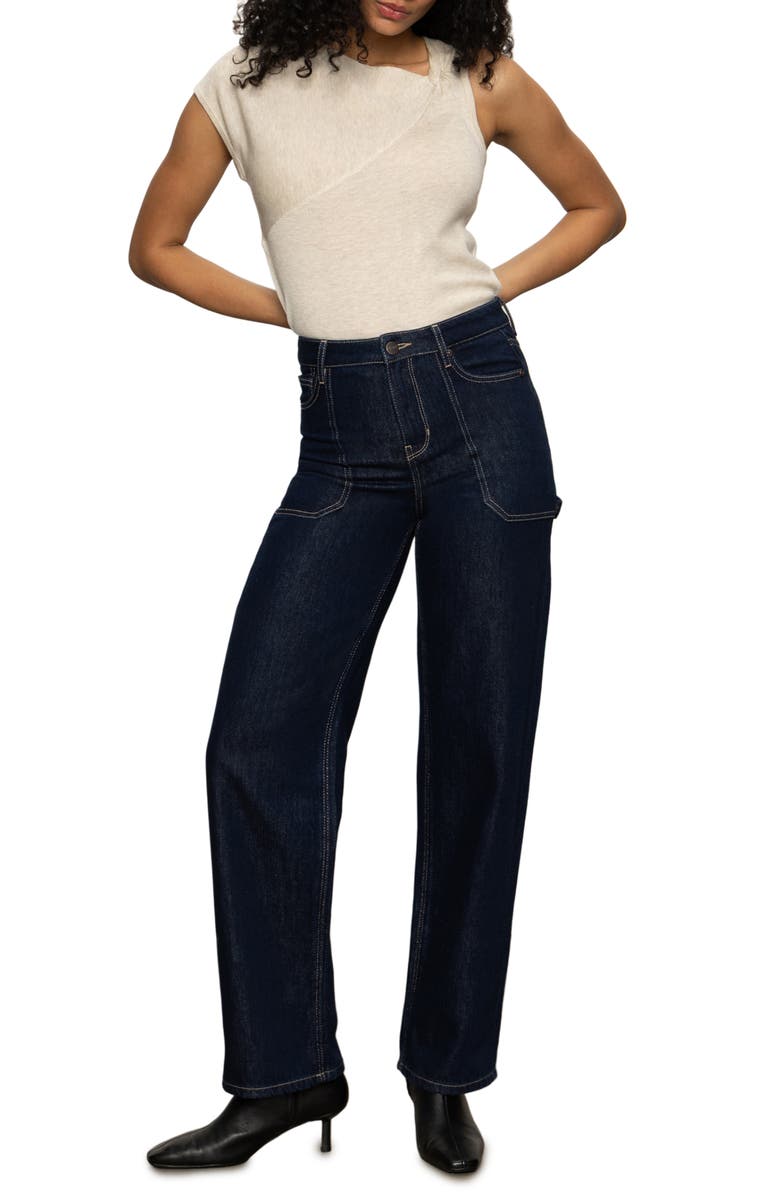 Sanctuary Soleil '90s High Waist Straight Leg Carpenter Jeans, Alternate, color, Indigo Dark Raw Rinse