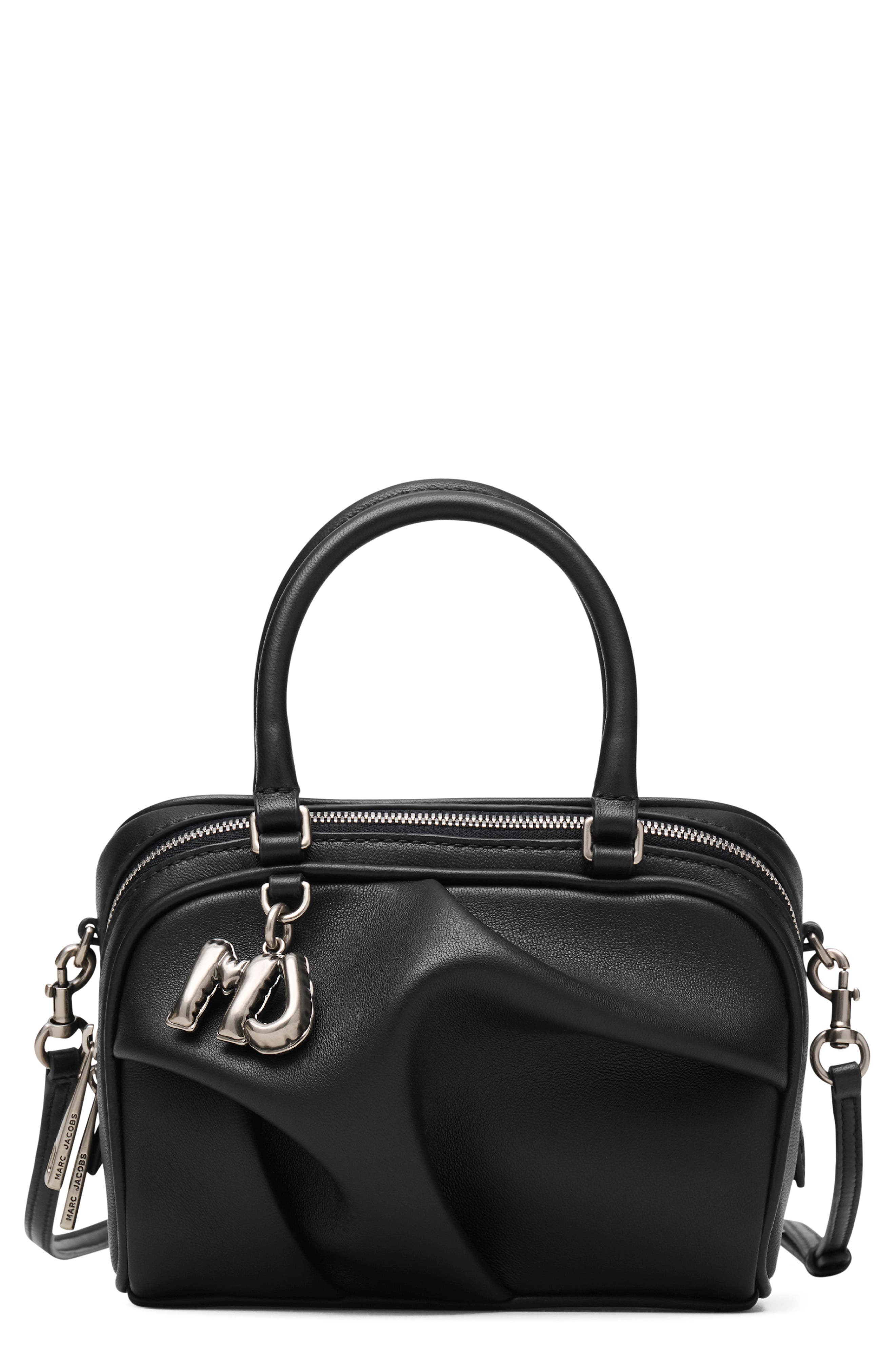 Marc Jacobs The Micro Bauletto Leather Top Handle Bag, Main, color, Black
