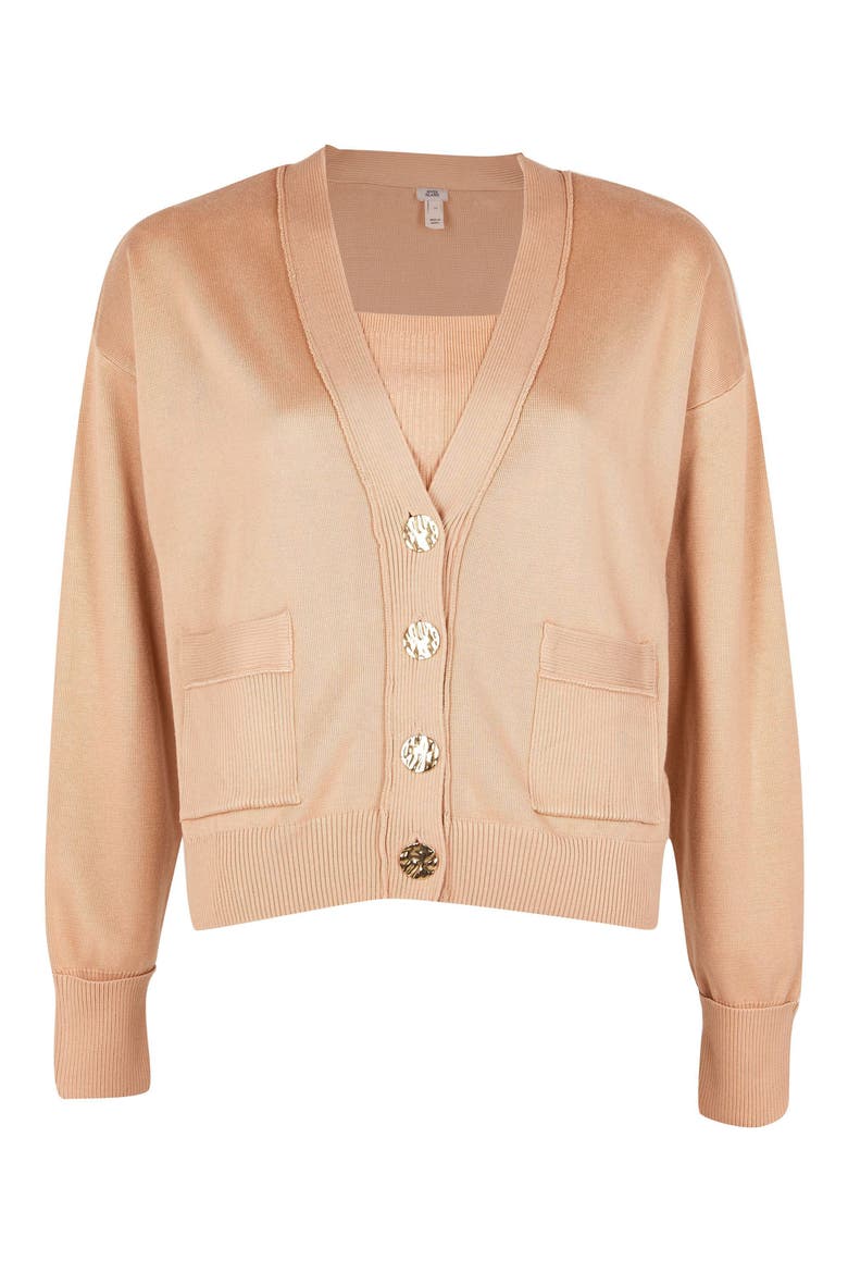 Camisole & Cardigan Set, Alternate, color, BROWN