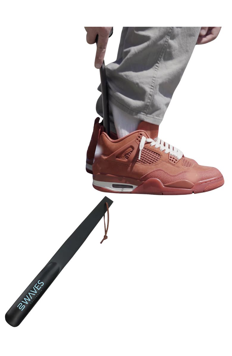 Waves California 15" Laser Etched Natural Wood Shoehorn, Alternate, color, Black